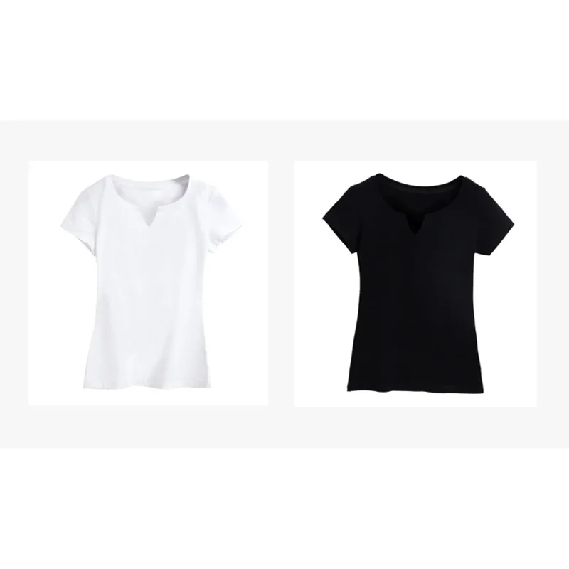 Хлопковая женская футболка с v-образным вырезом и коротким рукавом, женская рубашка, универсальный женский топ, черный, белый, Серый, желтый, Шир 3
