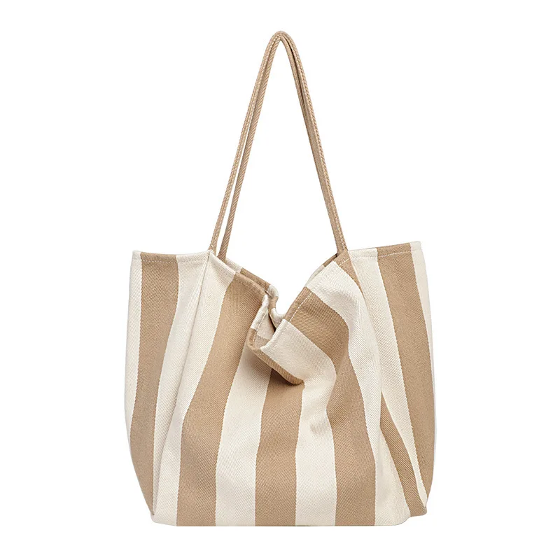 Холщовые сумки в полоску, сумки через плечо для женщин, брендовый дизайн 2022, Женская сумка-тоут большой емкости, Простая дорожная женская сумка для покупок 4
