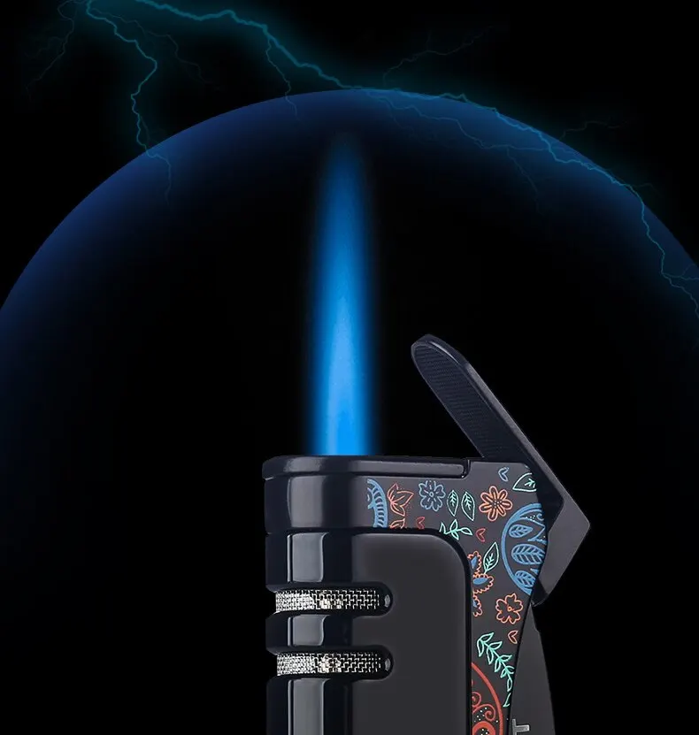 ЧЕСТНАЯ металлическая Ветрозащитная бутановая газовая зажигалка с прямым синим пламенем, Регулируемый Нож для сигар, Бутик Мужских Аксессуаров для сигарет 3