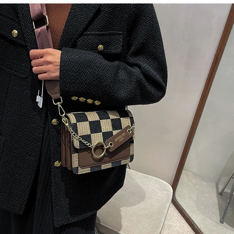 Шахматная доска Мини Тканевые сумки через плечо с клапаном для женщин 2023, Роскошная Брендовая дизайнерская сумка, Простая сумка через плечо, сумки 5