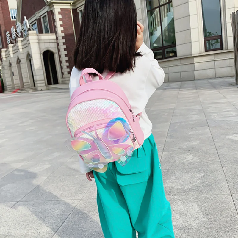 Школьная сумка для девочек в детском саду, детский рюкзак с блестками от 2 до 5 лет, Защита от потери, милая детская сумка с объемной бабочкой 1