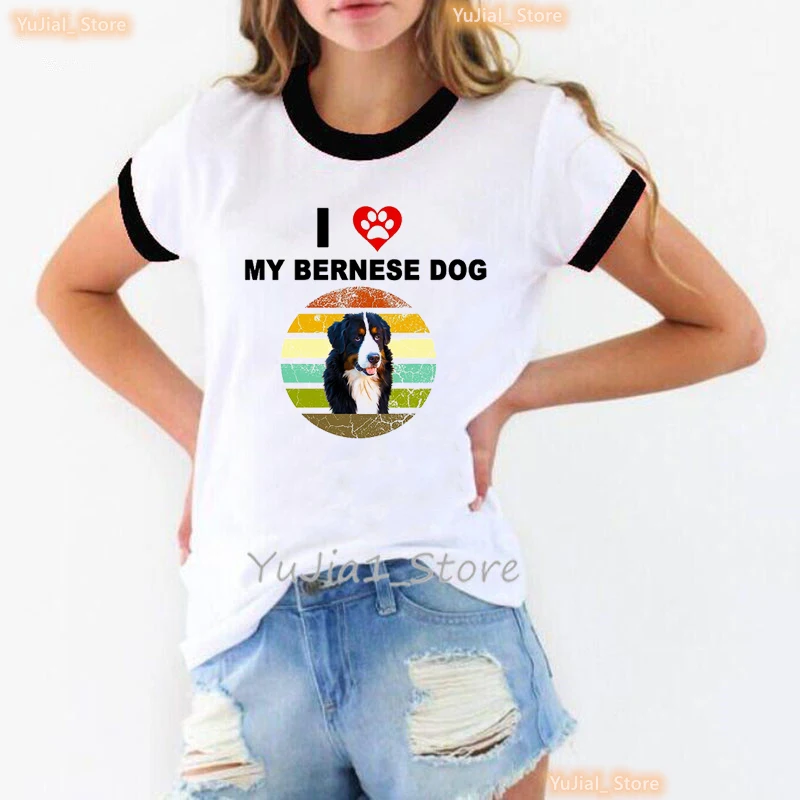 Я люблю Свою Бернскую горную собаку, Футболка с графическим принтом Для девочек, Harajuku Kawaii, Рождественский подарок, Футболка, Женская футболка с коротким рукавом 0