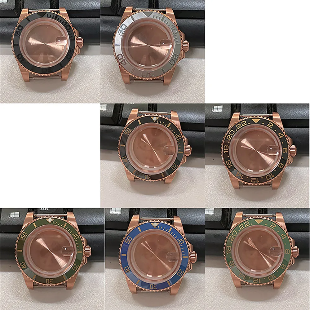 корпус часов из розового золота 41 мм, Сапфировый зеркальный корпус для ETA 2836, для Miyota 8215 8205 8200, для Mingzhu 2813, аксессуары для механизмов 5