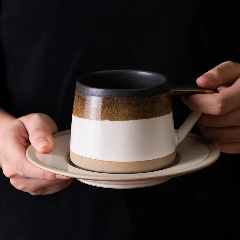 набор кофейных чашек и блюдец из керамики объемом 300 мл в японском ретро стиле, Маленькая изысканная кофейная чашка для латте, Чашка для домашнего завтрака, послеобеденный чай, Чайный набор 3