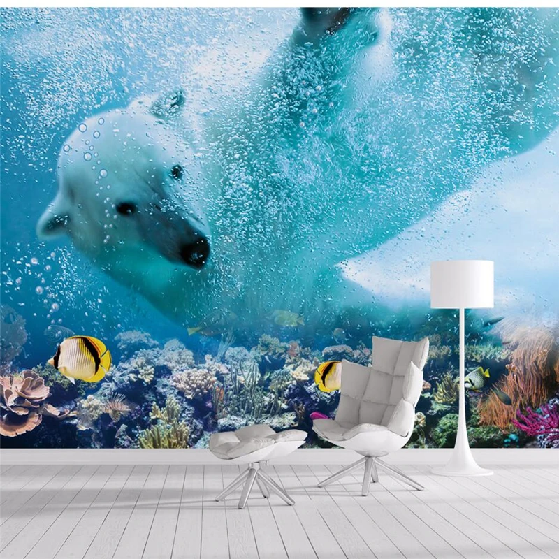 настенная бумага papel de parede para quarto Обои на заказ Белый медведь подводный мир ТВ настенные обои фрески behang tapety 0