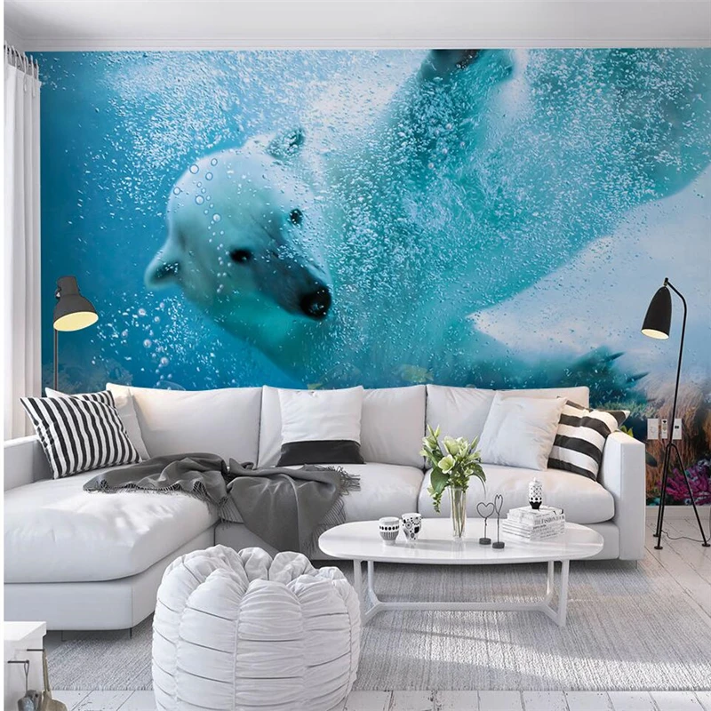 настенная бумага papel de parede para quarto Обои на заказ Белый медведь подводный мир ТВ настенные обои фрески behang tapety 1