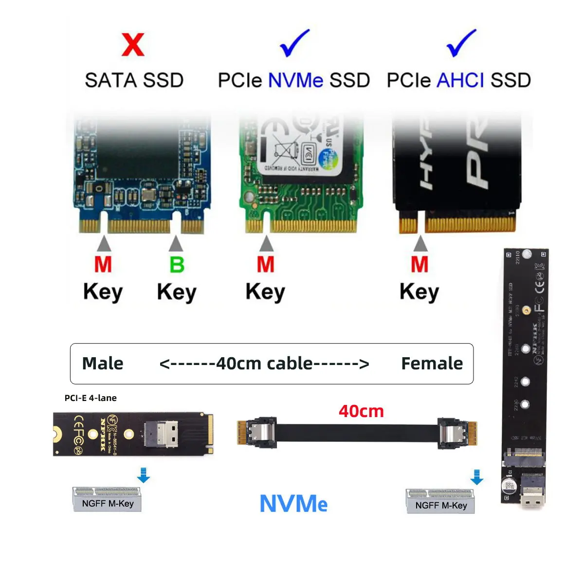 удлинительный кабель NGFF M-Key NVME от мужчины к женщине длиной 40 см с разъемом SFF-8654 для материнской платы SSD 2280/22110 4