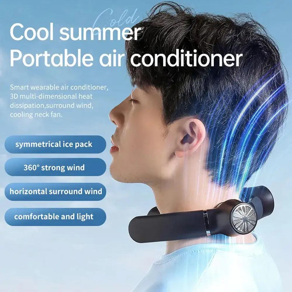 🧊Портативный 4000 мАч подвесной шейный вентилятор Складной летний вентилятор воздушного охлаждения USB перезаряжаемый безлопастный немой шейный вентилятор для занятий спортом на открытом воздухе 4