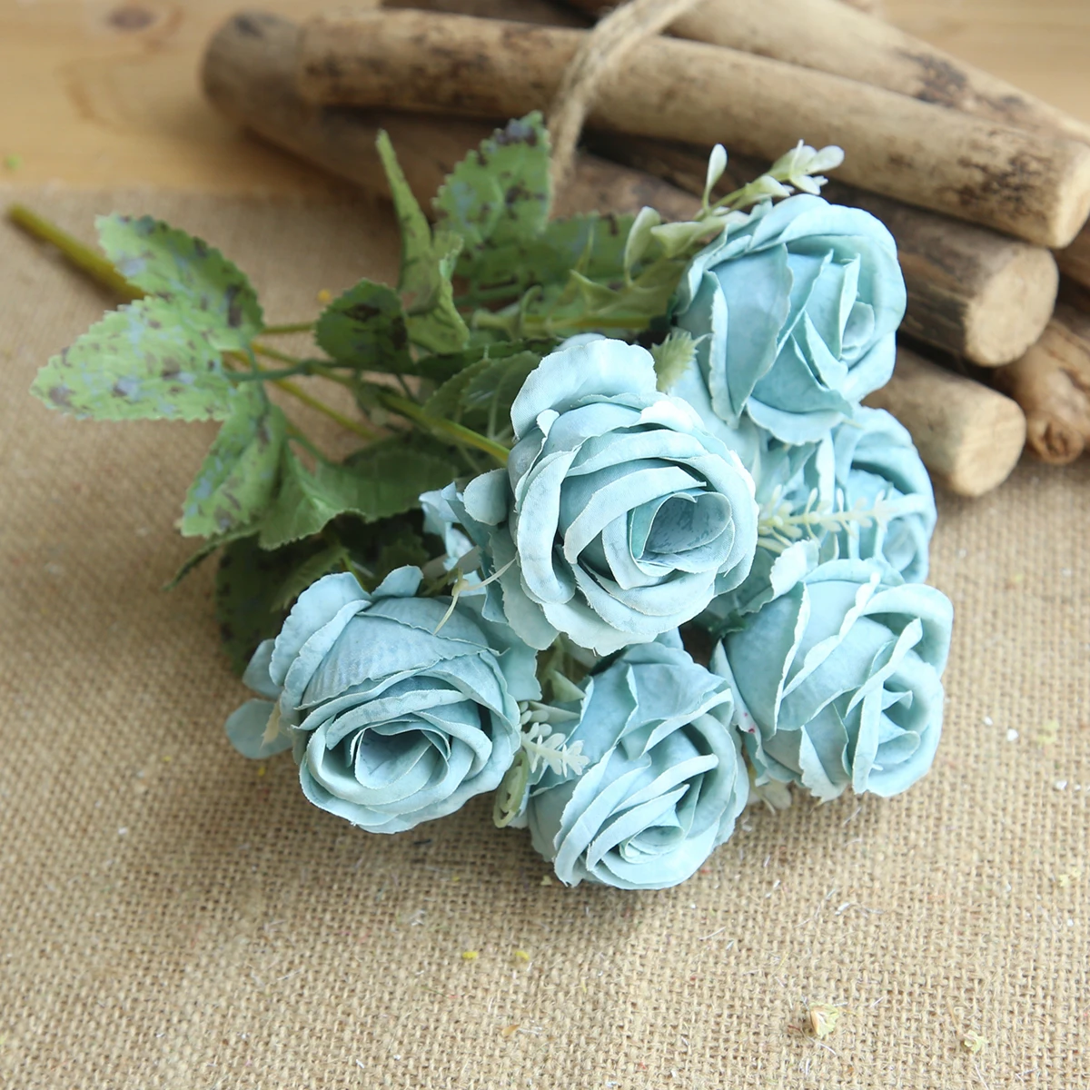 1 Букет синих Искусственных цветов, Пион, Чайная роза, Осенние Шелковые искусственные цветы для DIY гостиной, домашнего сада, свадебного украшения 3