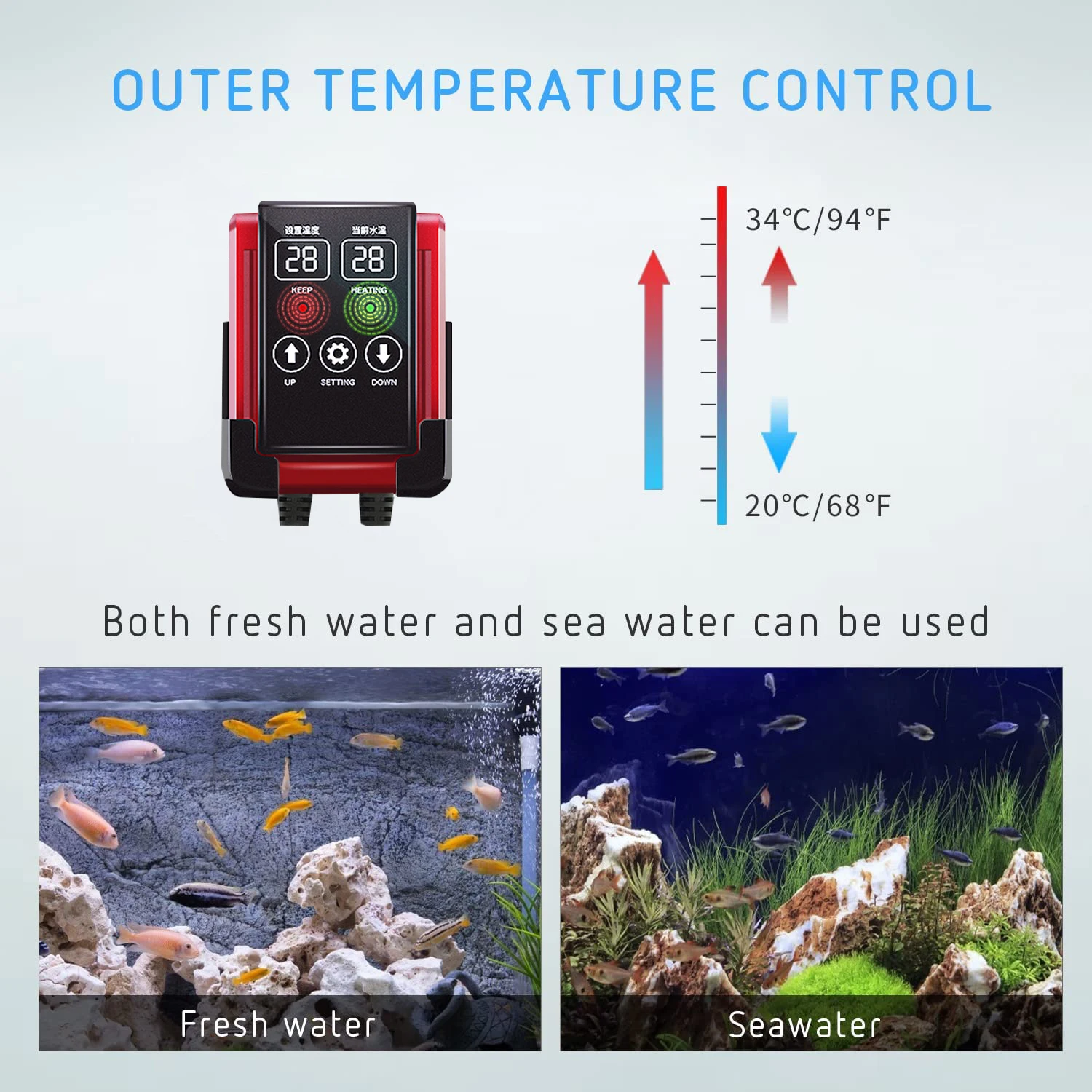1200 Вт Регулятор Температуры Нагревателя Аквариума для Рыб Светодиодный Цифровой Дисплей Регулируемый Контроль Температуры Водяного Нагревательного Стержня 2