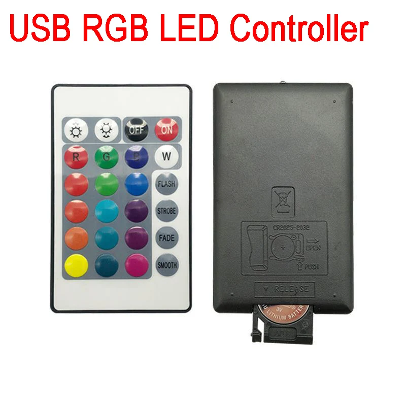 1шт USB RGB светодиодный контроллер DC5V Диммер 24-клавишный мини-инфракрасный контроллер с двумя головками для DC5V RGB светодиодной ленты освещения 1