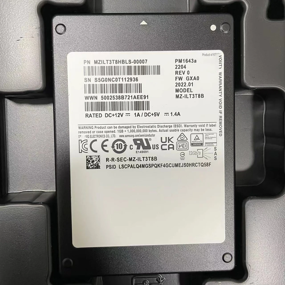 1шт Для Samsung SSD PM1643A Корпоративный Серверный твердотельный накопитель MZILT3T8HBLS-00007 3,84 T SAS 2,5