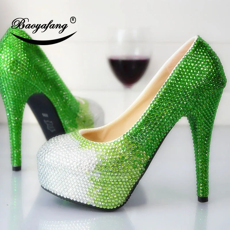 2019 г. Женские свадебные туфли зеленого цвета, модные свадебные туфли с кристаллами, милая обувь для подружки невесты 0