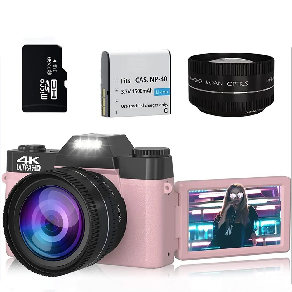 2023 48-Мегапиксельная цифровая фотокамера для фотосъемки, 3-Дюймовая Видеокамера с откидным экраном, 16-КРАТНЫЙ Зум, Потоковая видеокамера 4K, Многоцветная  1