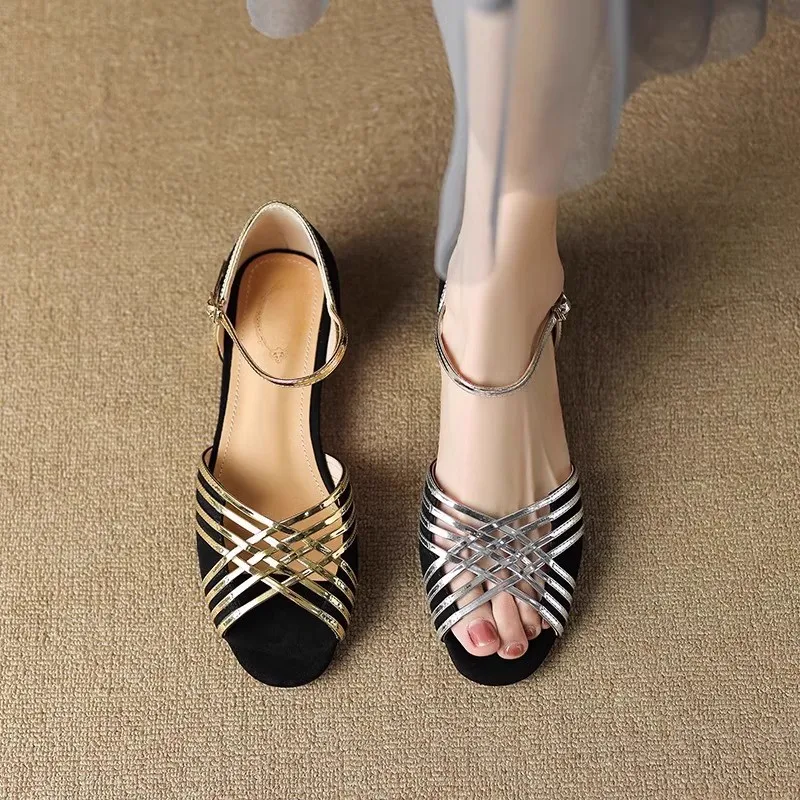 2023 Летние женские Босоножки в стиле Ретро 2023 Летние Новые Дизайнерские Туфли на низком каблуке Женская Модная Повседневная Обувь Sandalias De Mujer 0