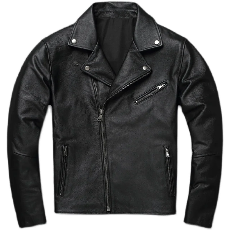 2023 Мужские Весенне-осенние Новые Мотоциклетные приталенные куртки, Мужские пальто из натуральной кожи, Мужские пальто из натуральной воловьей кожи F395 4