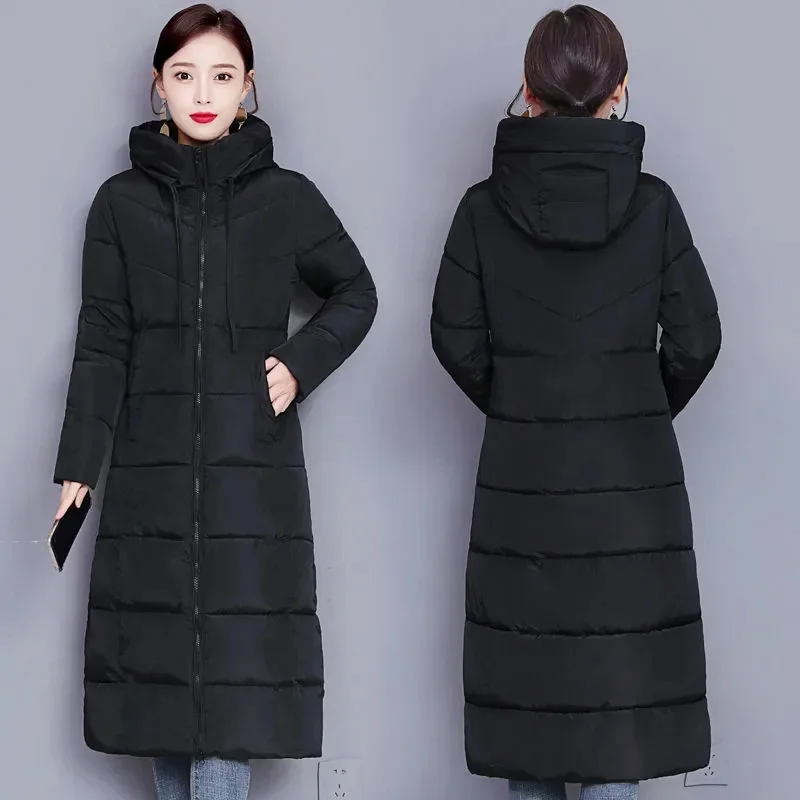 2023 Новая женская парка, Зимняя куртка, Длинные пальто, толстое теплое пуховое хлопковое базовое пальто, Модная тонкая верхняя одежда в корейском стиле 1