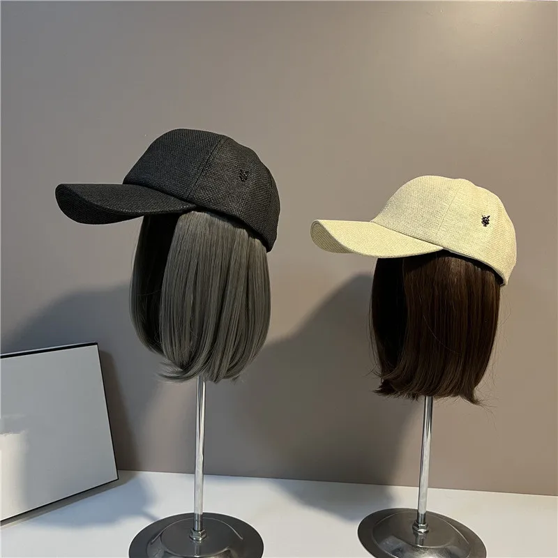 202305-wn ins facebook модная шляпа с травой, пэчворк, крутые накладные волосы, женская бейсбольная кепка для отдыха, кепка с козырьком 0