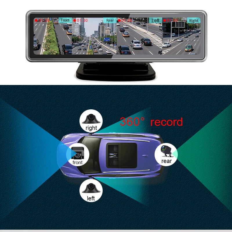 4-Канальный Панорамный монитор 360 ° ADAS 1080P 12-Дюймовый Android 9,0 GPS Видеомагнитофон 2 ГБ + 32 ГБ Видеорегистратор Ночного видения С 4 Камерами 2