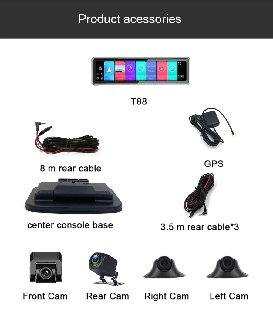 4-Канальный Панорамный монитор 360 ° ADAS 1080P 12-Дюймовый Android 9,0 GPS Видеомагнитофон 2 ГБ + 32 ГБ Видеорегистратор Ночного видения С 4 Камерами 5