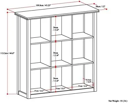 43-дюймовый Переходный книжный шкаф из массива ДЕРЕВА на 9 кубов и блок для хранения в красновато-коричневом цвете для гостиной, кабинета и офиса 2