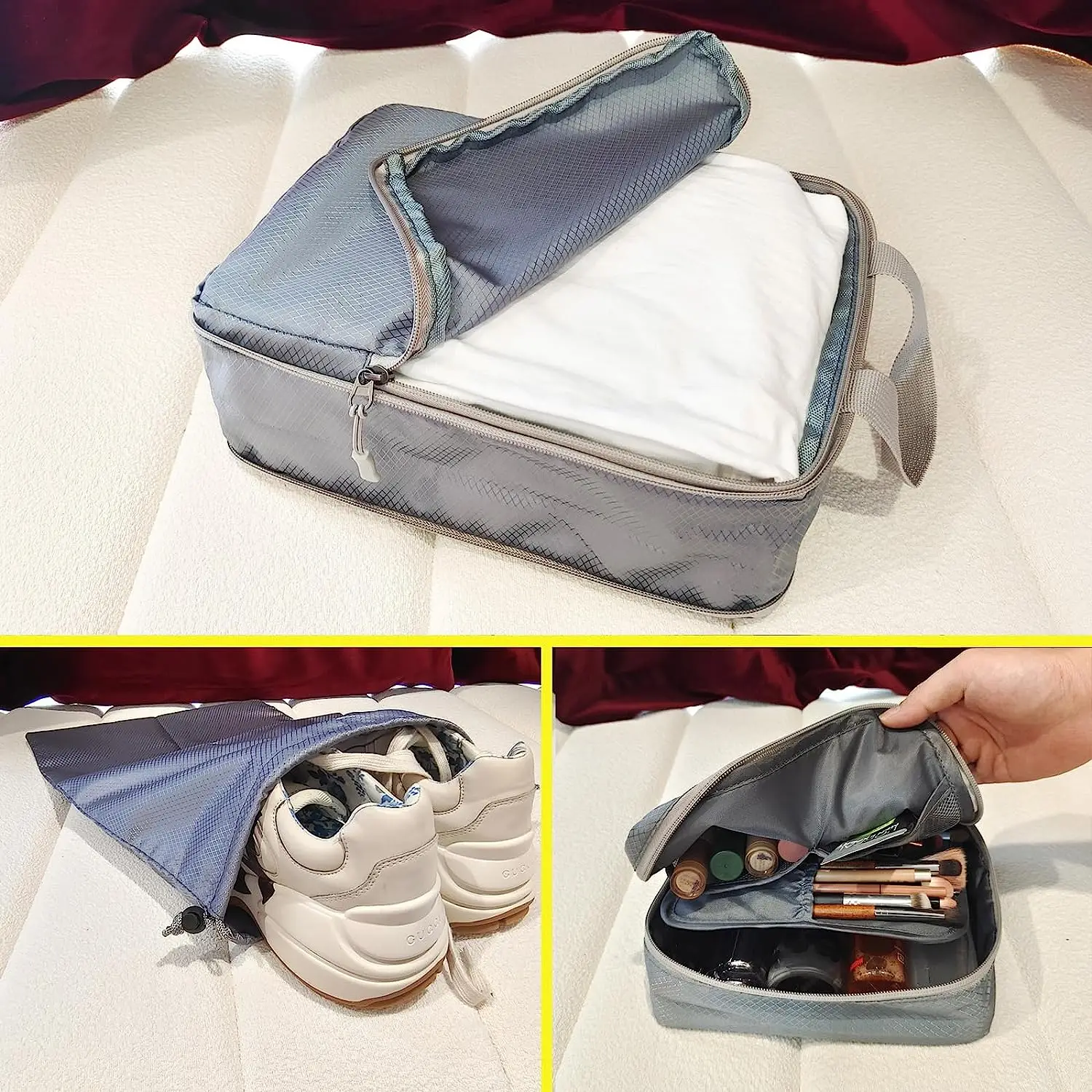 5 шт. Новых компрессионных упаковочных кубиков для путешествий С сумкой для обуви, Портативный Складной органайзер, Сжимаемая сумка для багажа, Дорожная сумка для хранения 5