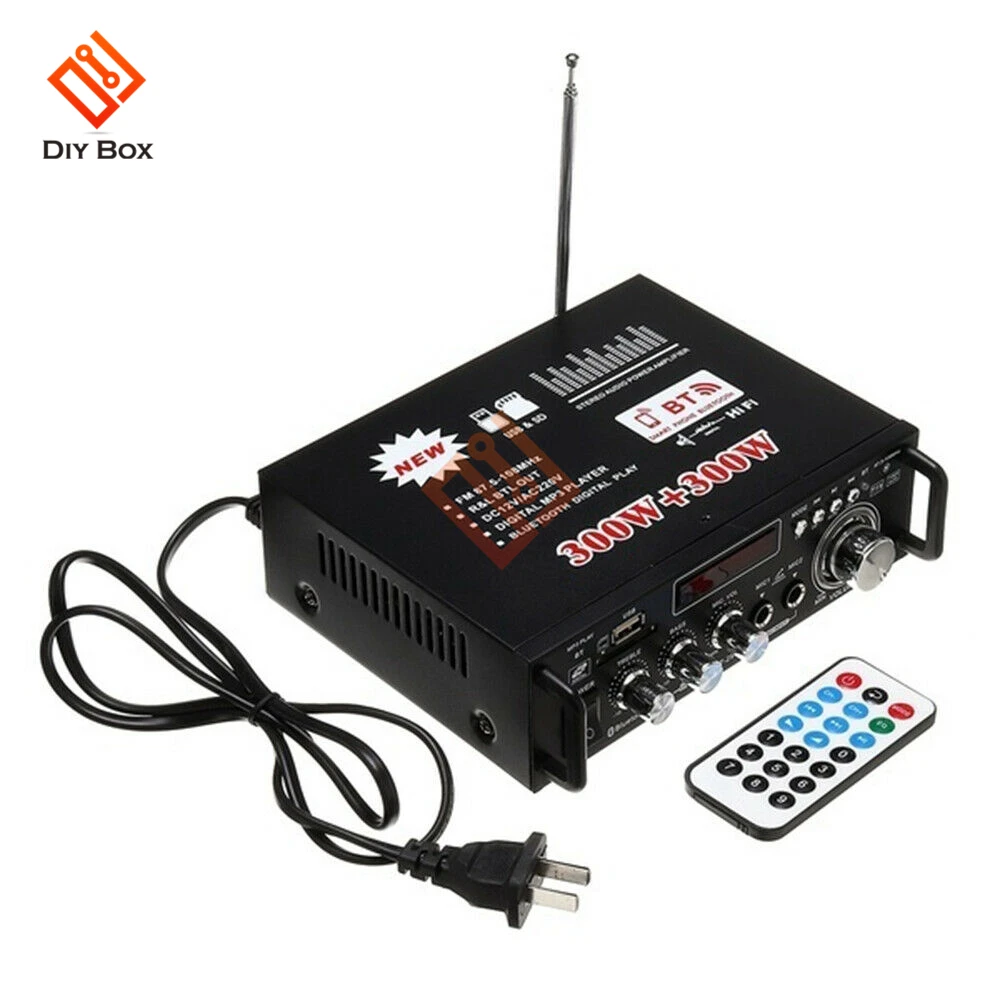 600 Вт Bluetooth Усилитель для динамиков 300 Вт + 300 Вт 2CH Hi-Fi аудио Стерео Усилитель Мощности USB FM-радио Автомобильный домашний кинотеатр Пульт Дистанционного Управления 1