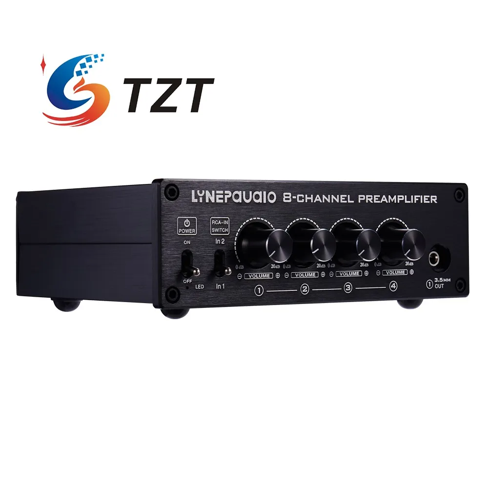 8-канальный предусилитель TZT Усилитель-распределитель звука с двумя входными и восемью выходными портами RCA 3,5 мм B981 1