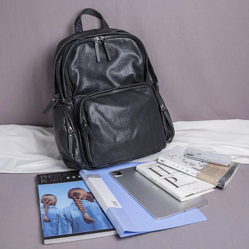 AETOO, рюкзак из натуральной кожи, мужская дорожная сумка большой емкости, сумка для компьютера из кожи растительного дубления, первый слой, повседневная воловья кожа 4