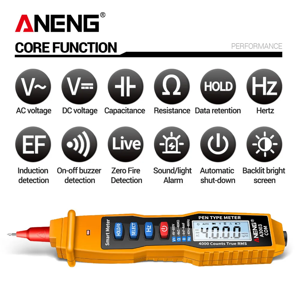 ANENG A3003 Цифровой Мультиметр Измеритель Типа ручки 4000 Отсчетов с Бесконтактным напряжением переменного/постоянного тока, Сопротивлением Емкости, Гц, Тестер, Инструмент 3