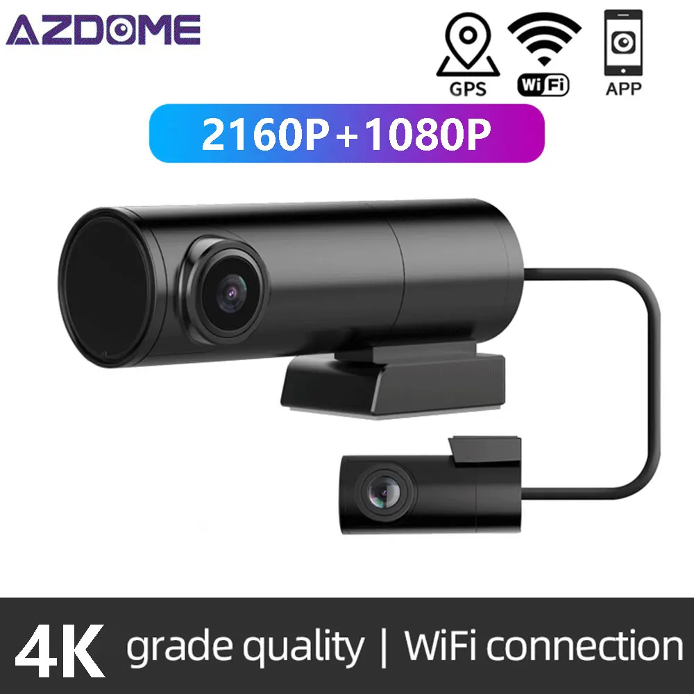 AZDOME M300S 4K Mini WiFi Car Dash Cam Автомобильный Видеорегистратор С Двумя Камерами GPS Трекер Рекордер Ночного Видения Поворотный Объектив 24H Парковочный Монитор 0