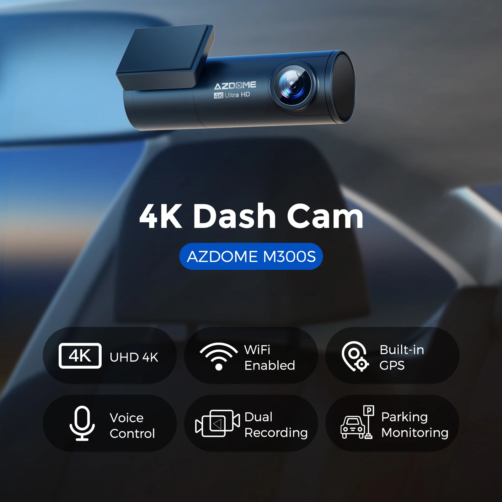 AZDOME M300S 4K Mini WiFi Car Dash Cam Автомобильный Видеорегистратор С Двумя Камерами GPS Трекер Рекордер Ночного Видения Поворотный Объектив 24H Парковочный Монитор 1