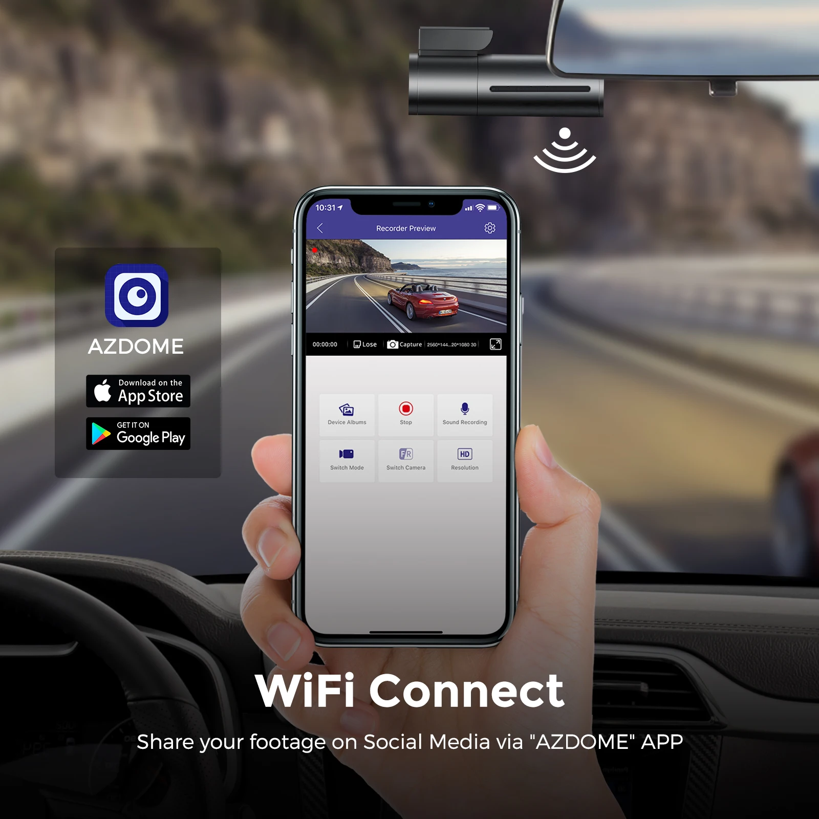 AZDOME M300S 4K Mini WiFi Car Dash Cam Автомобильный Видеорегистратор С Двумя Камерами GPS Трекер Рекордер Ночного Видения Поворотный Объектив 24H Парковочный Монитор 2