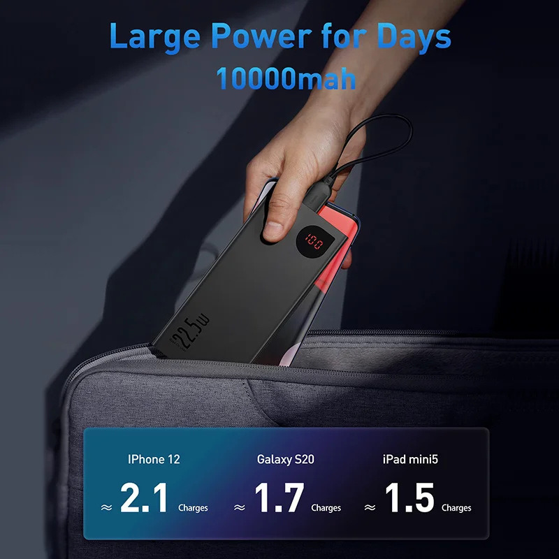 Baseus 10000 мАч Power Bank 22,5 Вт Портативное Зарядное Устройство Внешний Аккумулятор Быстрая Зарядка Powerbank для iPhone 13 14 Xiaomi Samsung Huawei 4