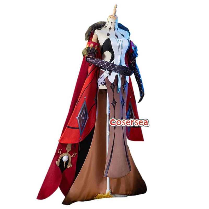 Cosersea Game Genshin Impact NPC Синьора Косплей костюм Женское платье Униформа Наряд на Хэллоуин Полный комплект Плащ костюм 4