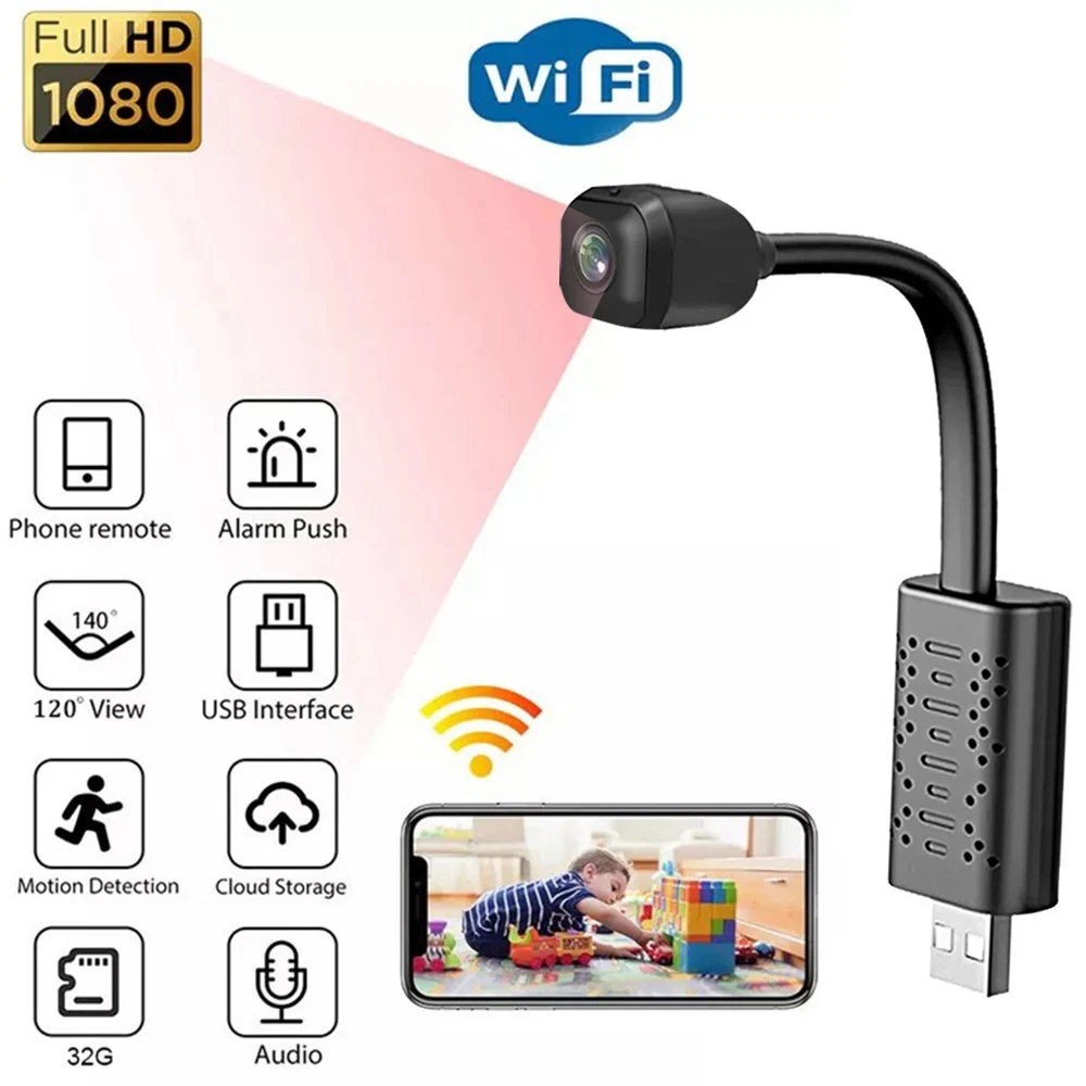 HD 1080P USB Мини Беспроводная Камера 140 ° Сверхширокоугольная IP-камера ночного видения с функцией обнаружения движения 0