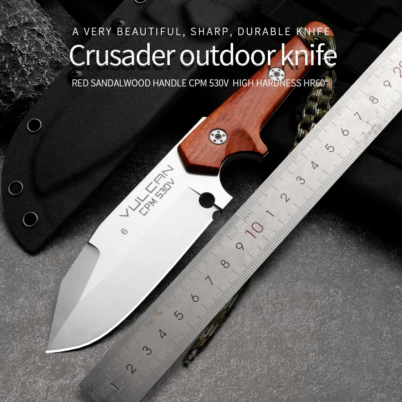 HUANGFU Фиксированный нож Кемпинг охотничий нож с ручкой из сандалового дерева CPM530V лезвие Тактический нож для выживания в дикой природе EDC инструмент открытый нож 0