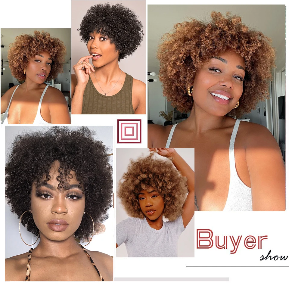 I's a wig Короткие афро-кудрявые коричневые синтетические парики для женщин Темно-коричневые натуральные парики для ежедневного использования из термостойкого волокна 5