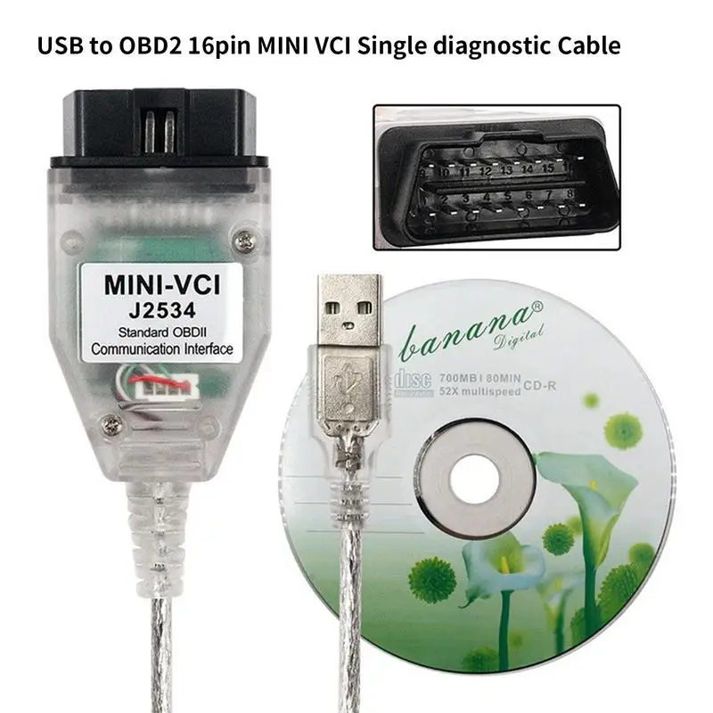 Mini VCI для Toyota V16.20.023 MiniVCI FTDI для J2534 Автоматический сканер 2 Кабеля диагностики автомобиля Mini-VCI Кабель 1