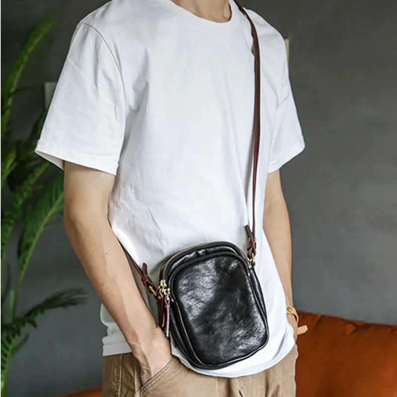 PNDME Простая повседневная высококачественная мужская сумка для мобильного телефона из натуральной кожи, легкая, хит продаж, сумка через плечо 2