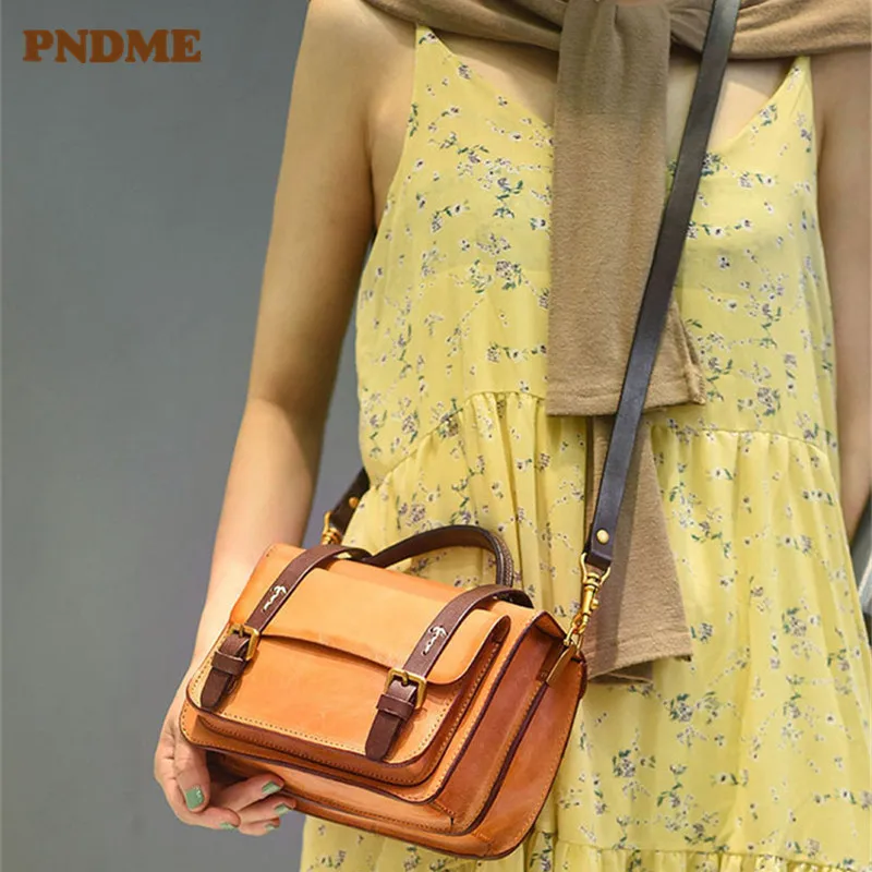 PNDME, модная винтажная дизайнерская сумка ручной работы из натуральной натуральной кожи, женская маленькая сумка, роскошная сумка для ежедневных покупок на выходные 0
