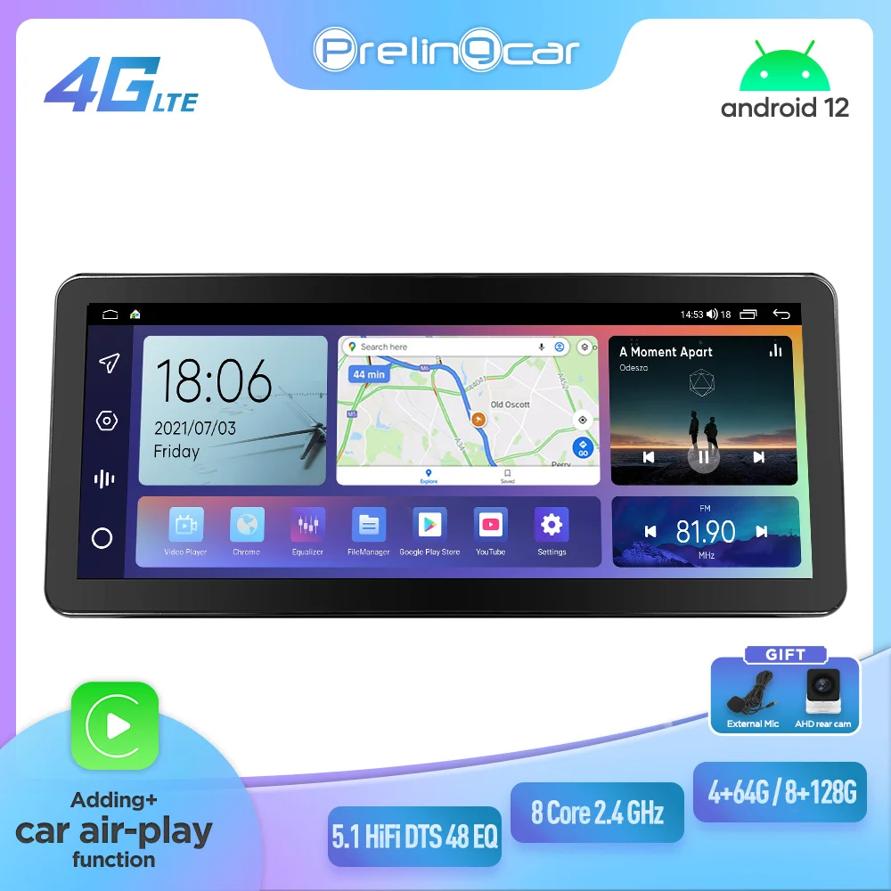 Prelingcar 12,3“Для KIA SELTOS 2020 Представит автомобильный монитор Android 12 128G Carplay RDS GPS Со Встроенным 2din Радио DVD-плеером 5.1 DST 0