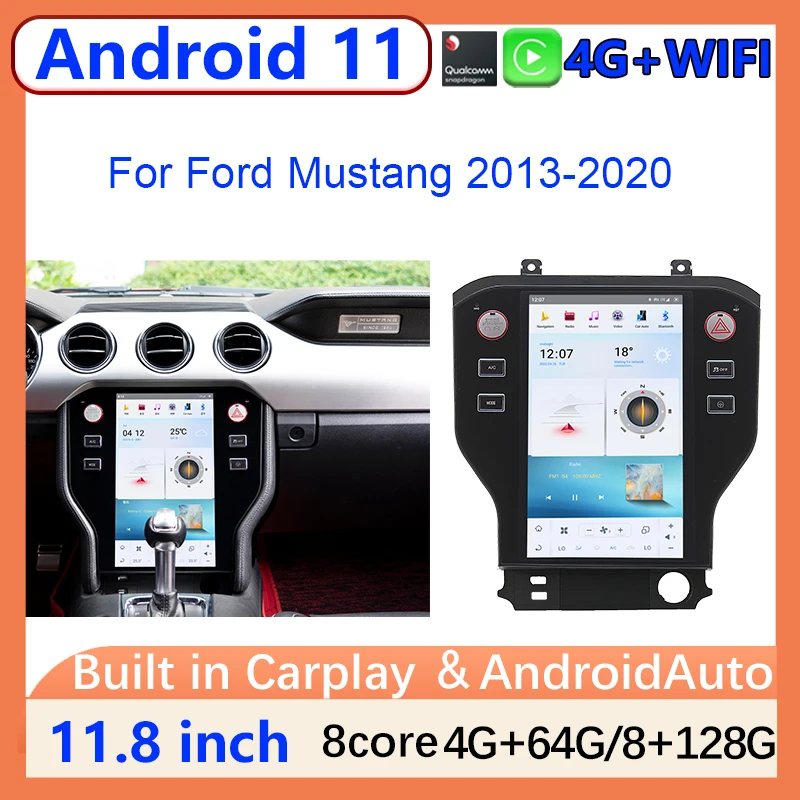 Qualcomm Android 11 Для Ford Mustang 2013-2020 Tesla Автомобильный Радиоприемник с большим экраном, Стерео Мультимедийный плеер, GPS Навигация, DSP, Carplay 0