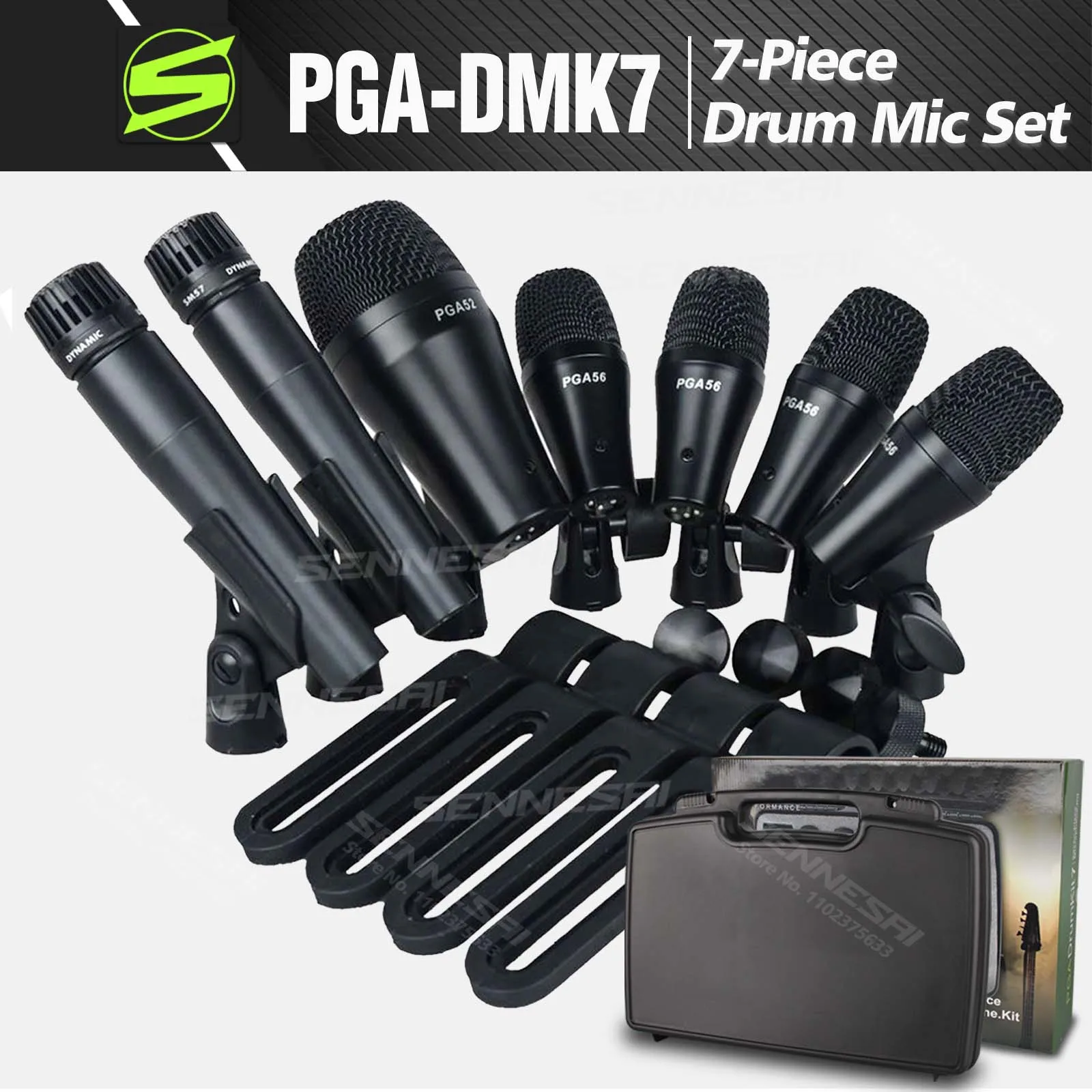 SENNE PGA-DMK7 Проводной Динамический барабанный микрофон из 7 частей, Ударный Басовый Микрофон, набор микрофонов для инструментов Tom/Snare & Cymbals с коробкой Для использования, Высочайшее качество 0