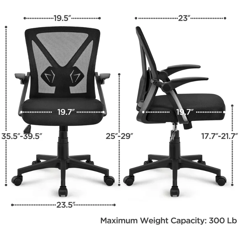 SMILE MART Регулируемое Эргономичное сетчатое офисное кресло с откидывающимися подлокотниками на 90 ° для домашнего офиса, черное рабочее кресло, игровое кресло 2