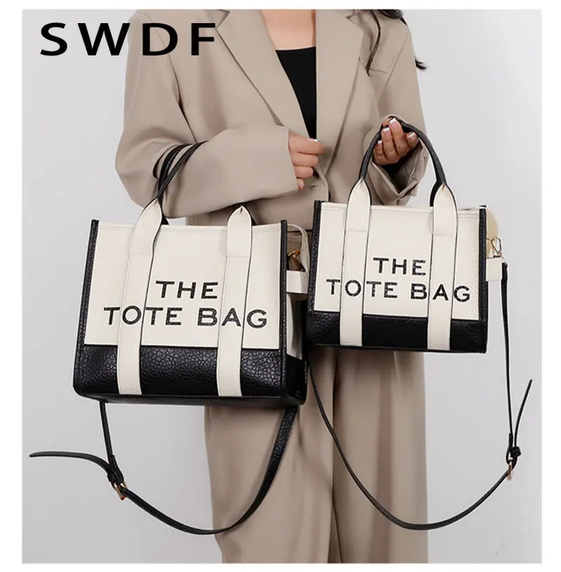 SWDF Новая женская сумка 2023, трендовая новая модель, сумка-тоут, большая вместительная сумка через плечо, высококачественная кожаная роскошная дизайнерская сумка 0