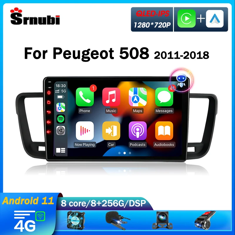 Srnubi 2 Din Android 11,0 автомагнитола для Peugeot 508 2011 - 2015 2016 2017 2018 Мультимедийный видеоплеер Carplay GPS DVD Головное устройство 0