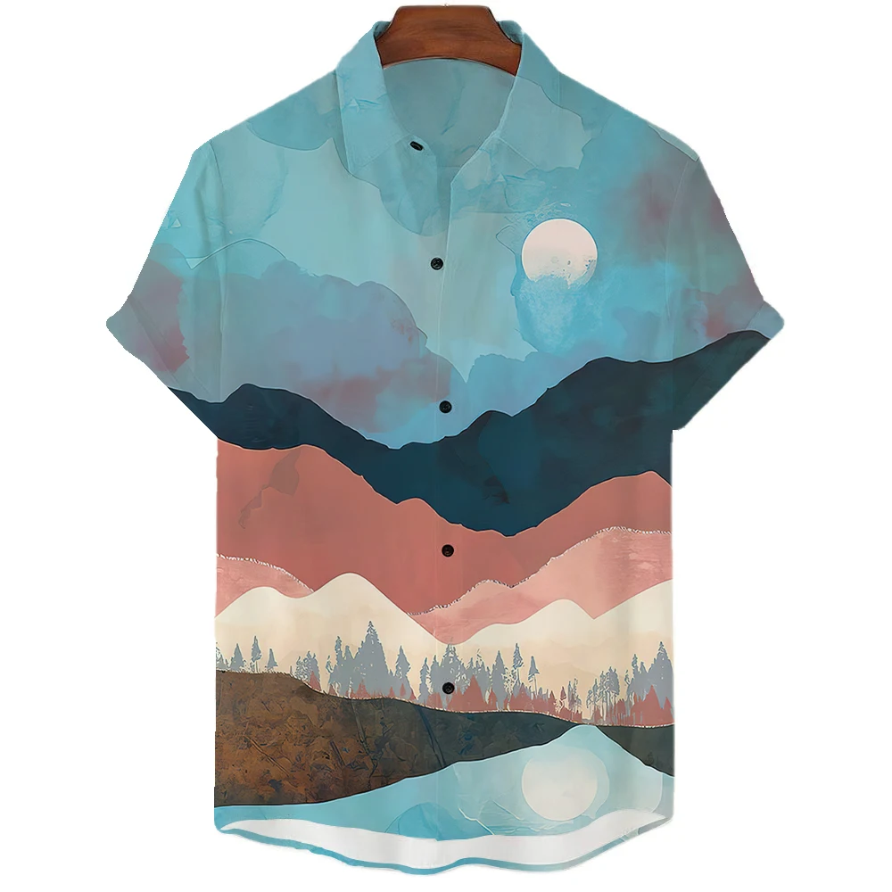 Sunrise Мужская рубашка Повседневная Модная Гавайская рубашка С коротким рукавом Простая 3d рубашка для мужчин на пуговицах Пляжная повседневная мужская одежда Лето 3