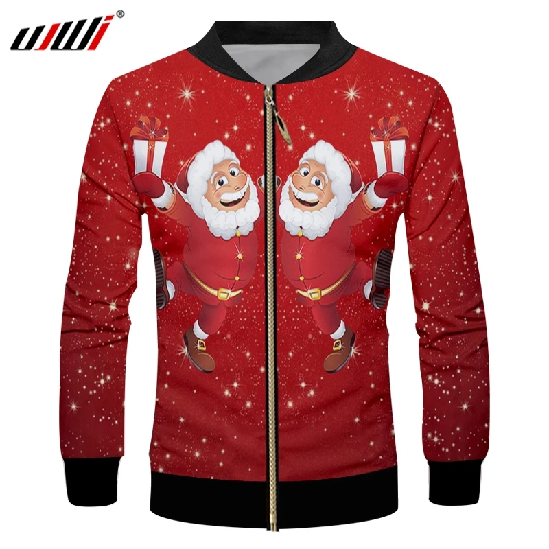 UJWI Рождественская мужская куртка на молнии со снежинками, 3D принт, прекрасный Аниме Санта Клаус, мужская одежда, пальто из полиэстера большого размера 0