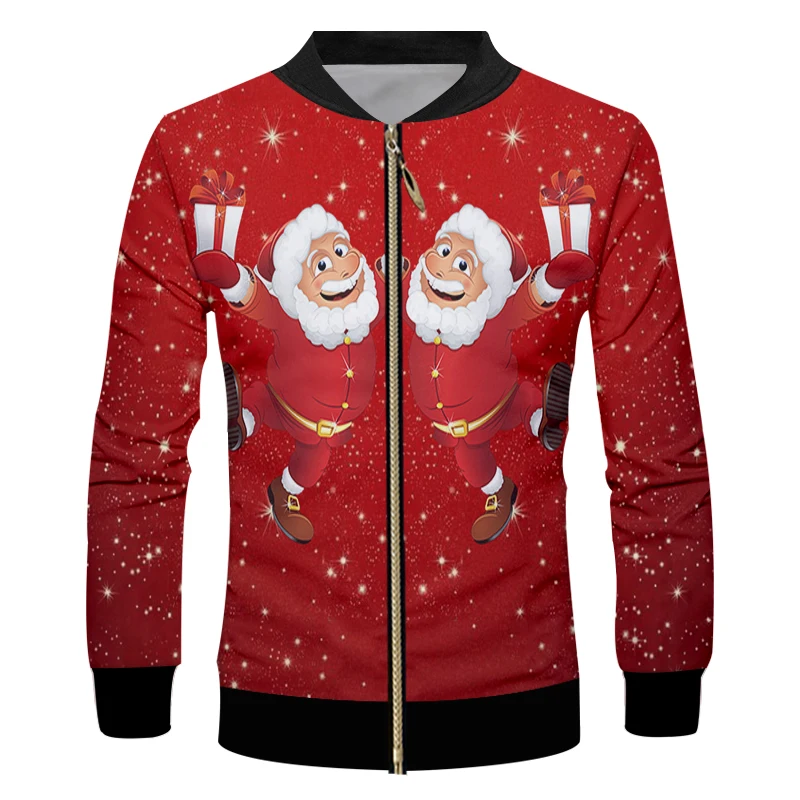 UJWI Рождественская мужская куртка на молнии со снежинками, 3D принт, прекрасный Аниме Санта Клаус, мужская одежда, пальто из полиэстера большого размера 2